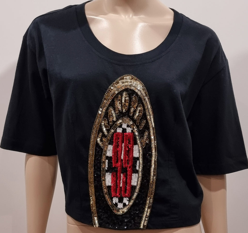 MAISON MARTIN MARGIELA Black Cotton Sequin Embellished Short T-Shirt Tee Top M