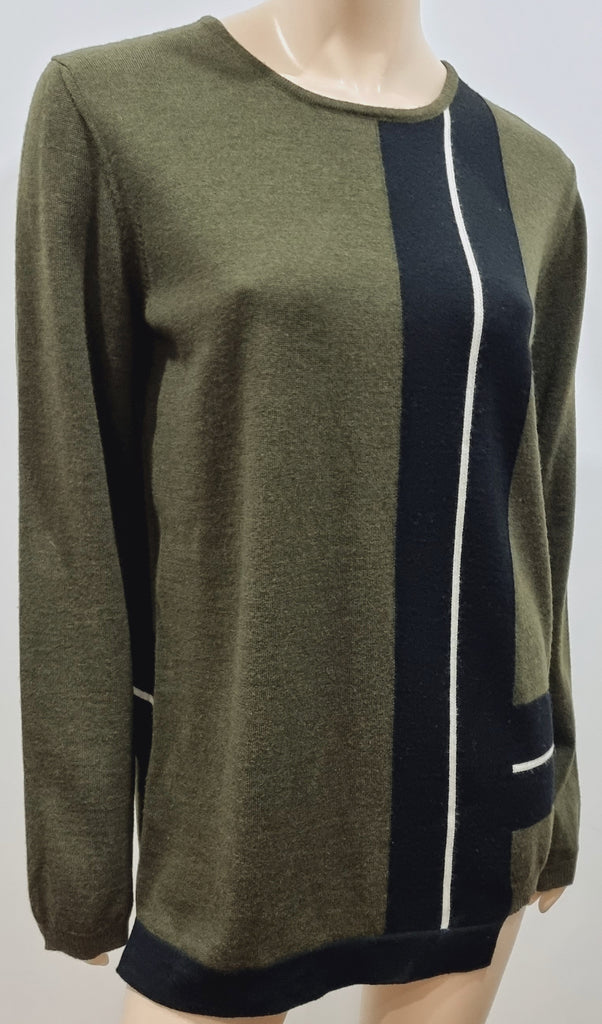 NO 21 Olive Green Wool Black & White Stripe Knitwear Long Sleeve Jumper Sweater