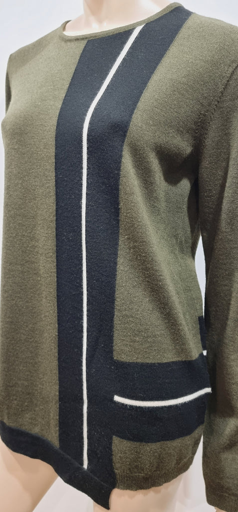 NO 21 Olive Green Wool Black & White Stripe Knitwear Long Sleeve Jumper Sweater