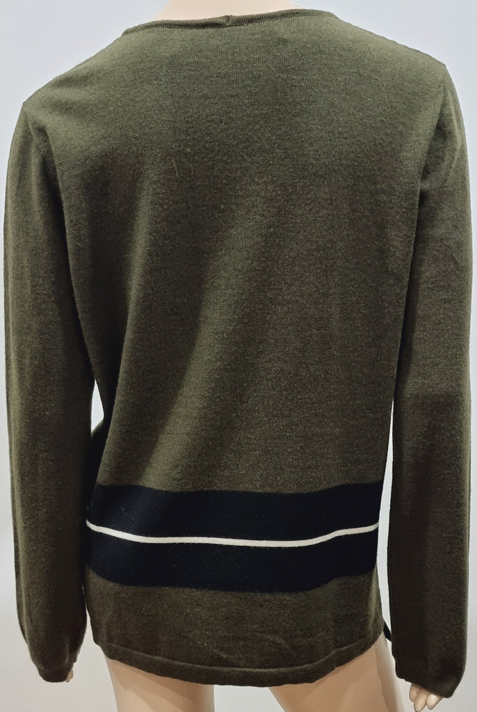 NO 21 Olive Green Wool Black & White Stripe Knitwear Long Sleeve Jumper Sweater