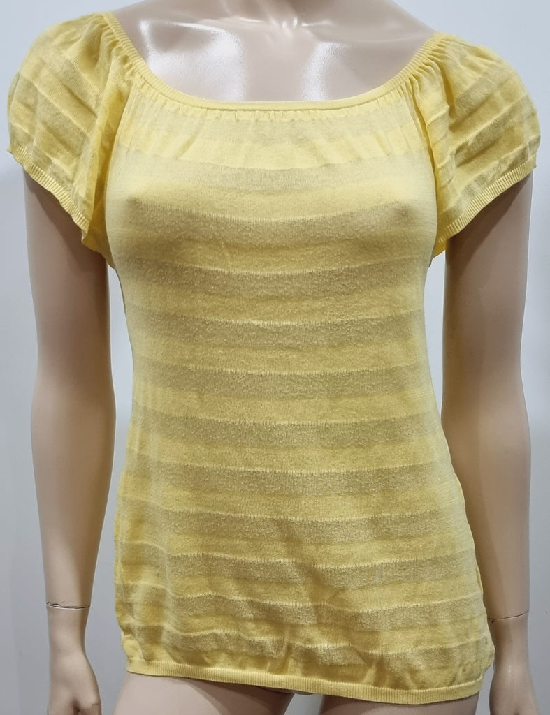 TARA JARMON Pale Yellow Cotton Blend Fine Knit Short Sleeve Jumper Sweater Top S