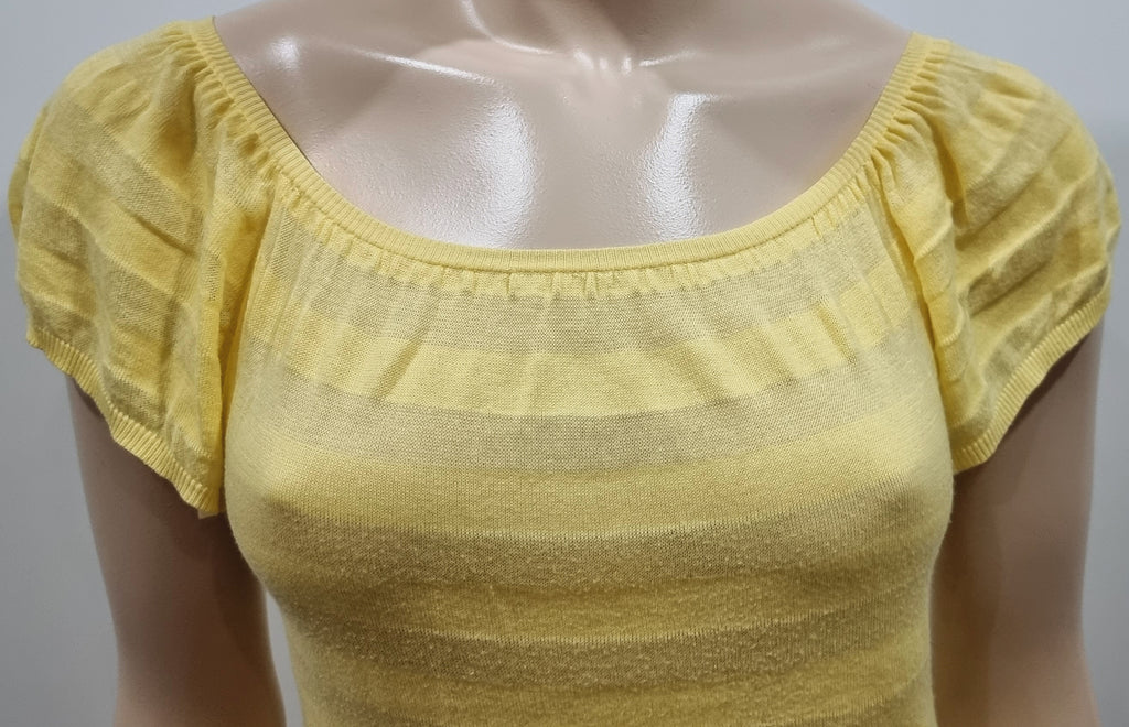 TARA JARMON Pale Yellow Cotton Blend Fine Knit Short Sleeve Jumper Sweater Top S
