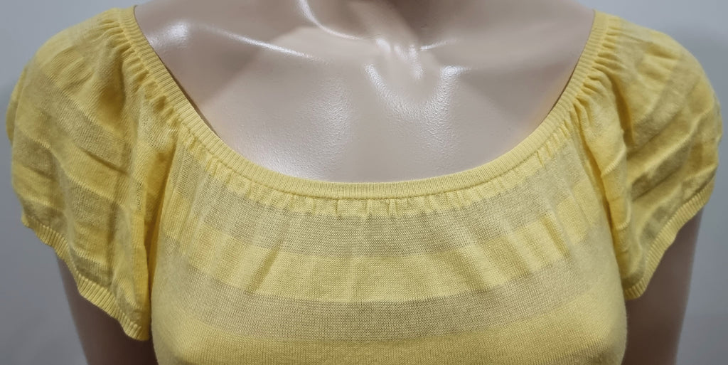TARA JARMON Pale Yellow Cotton Blend Fine Knit Short Sleeve Jumper Sweater Top S