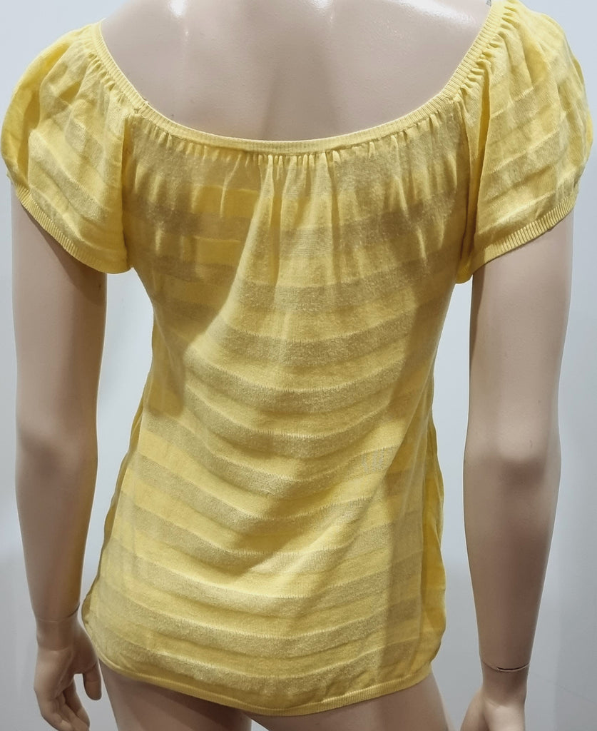 TARA JARMON Pale Yellow Cotton Blend Fine Knit Short Sleeve Jumper Sweater Top S