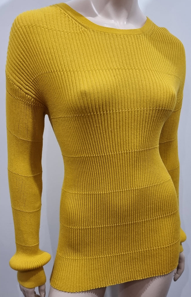 3.1 PHILLIP LIM Mustard Yellow Cotton Blend Ribbed Knitwear Jumper Sweater Top M