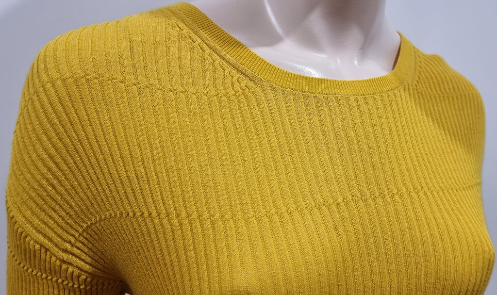 3.1 PHILLIP LIM Mustard Yellow Cotton Blend Ribbed Knitwear Jumper Sweater Top M