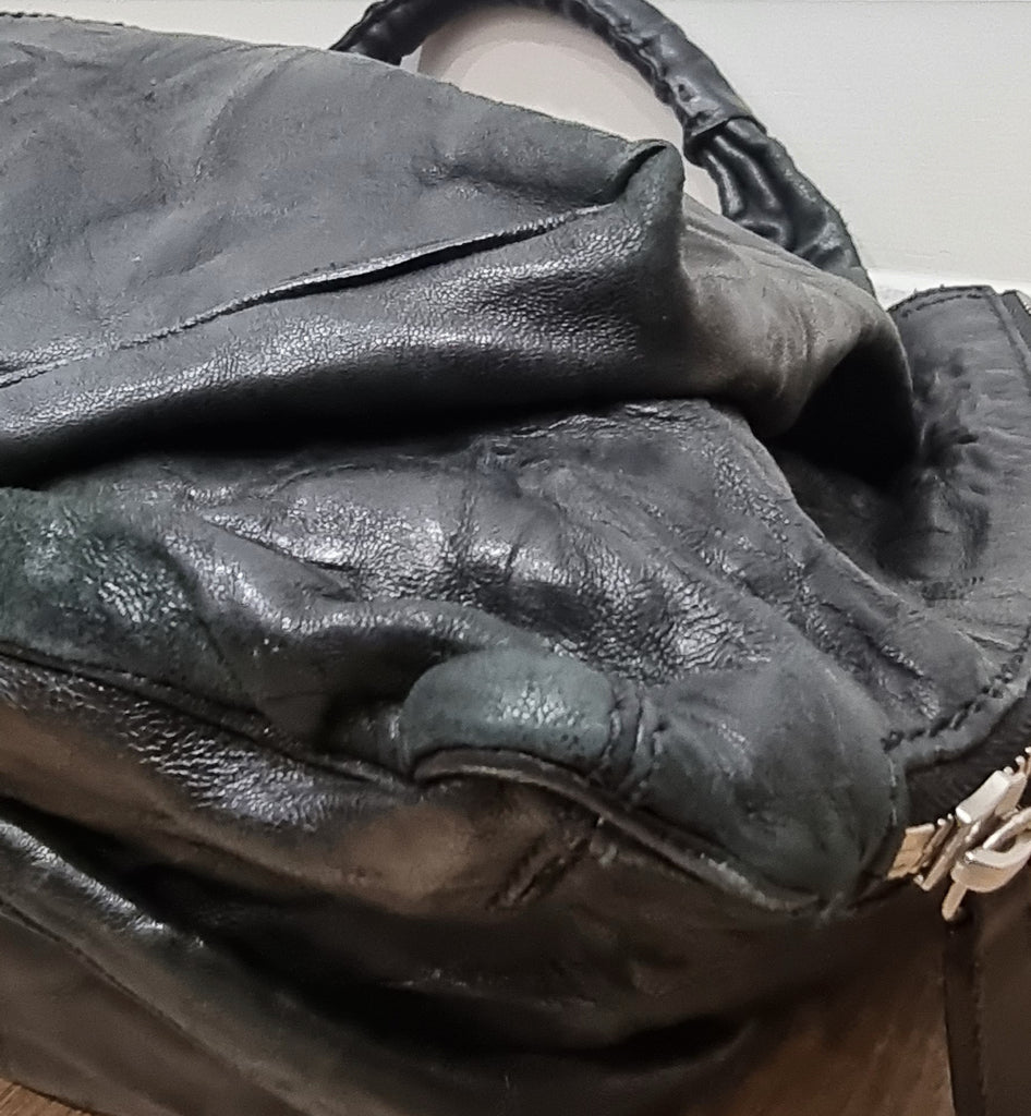 GIVENCHY Black Wrinkled Leather Branded Silver Side Zipper Expandable Tote Bag