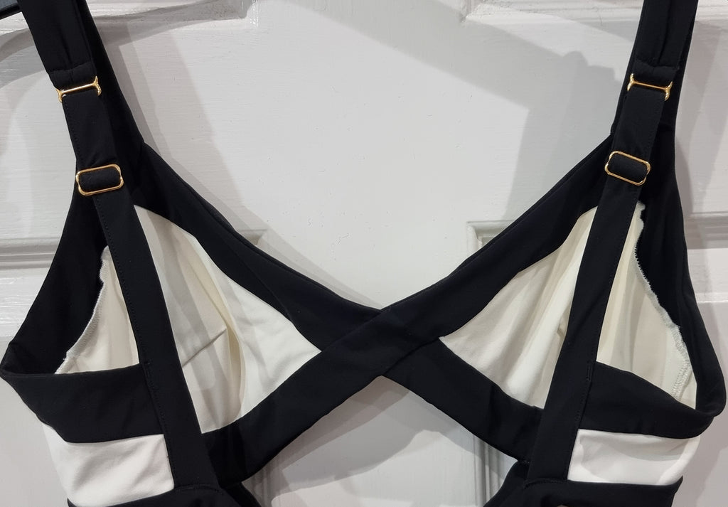AGENT PROVOCATEUR Black White Bandage Strap Cut Out Swimsuit Costume UK10 3
