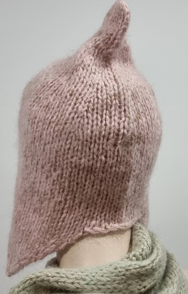 KUDIBAL COPENHAGEN Pink Hat & Green Scarf Metallic Thread Ribbon Detail Knitwear