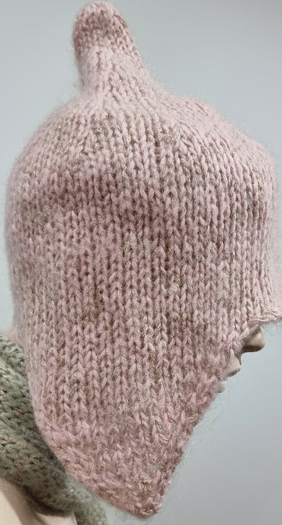 KUDIBAL COPENHAGEN Pink Hat & Green Scarf Metallic Thread Ribbon Detail Knitwear