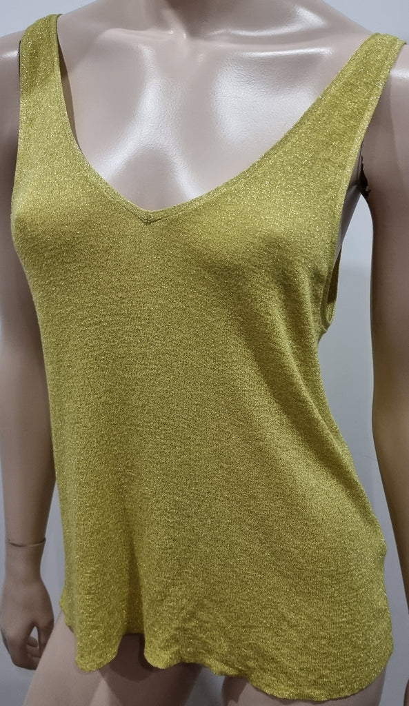 ZADIG & VOLTAIRE DELUXE Yellow Metallic Fine Knitwear Sleeveless Vest Tank Top M