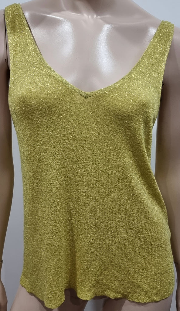 ZADIG & VOLTAIRE DELUXE Yellow Metallic Fine Knitwear Sleeveless Vest Tank Top M