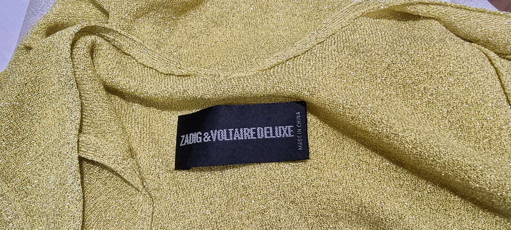 ZADIG & VOLTAIRE DELUXE Yellow Metallic Fine Knitwear Sleeveless Vest Tank Top M