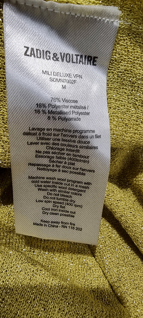 ZADIG & VOLTAIRE DELUXE Yellow Metallic Fine Knitwear Sleeveless Vest Tank Top M