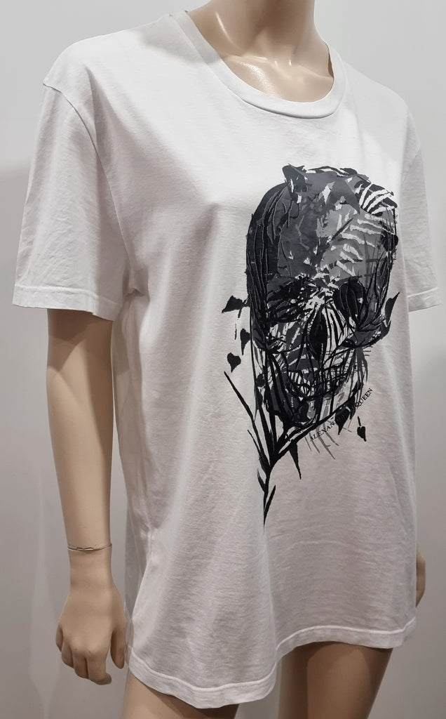 ALEXANDER MCQUEEN White Cotton Grey Skull Print Short Sleeve T-Shirt Tee Top XL