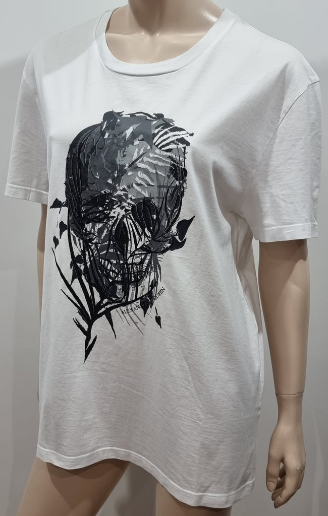 ALEXANDER MCQUEEN White Cotton Grey Skull Print Short Sleeve T-Shirt Tee Top XL