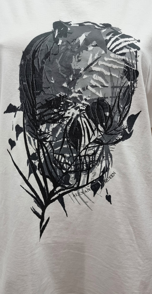 ALEXANDER MCQUEEN White Cotton Grey Skull Print Short Sleeve T-Shirt Tee Top XL