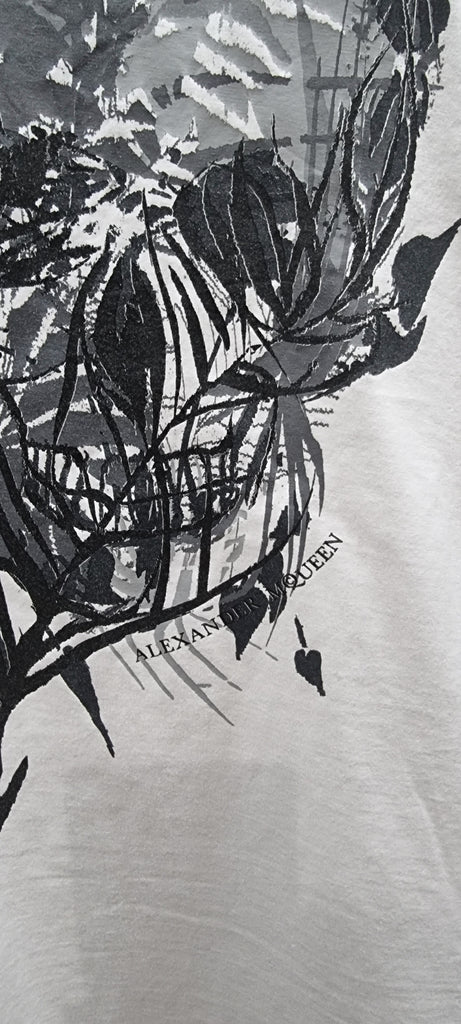 ALEXANDER MCQUEEN White Cotton Grey Skull Print Short Sleeve T-Shirt Tee Top XL