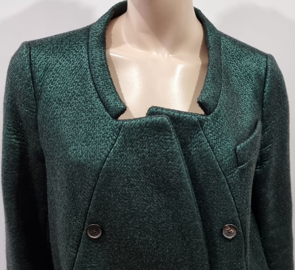 PRADA Emerald Green Black Textured Wool Silk Double Breasted Formal Coat 44 UK12