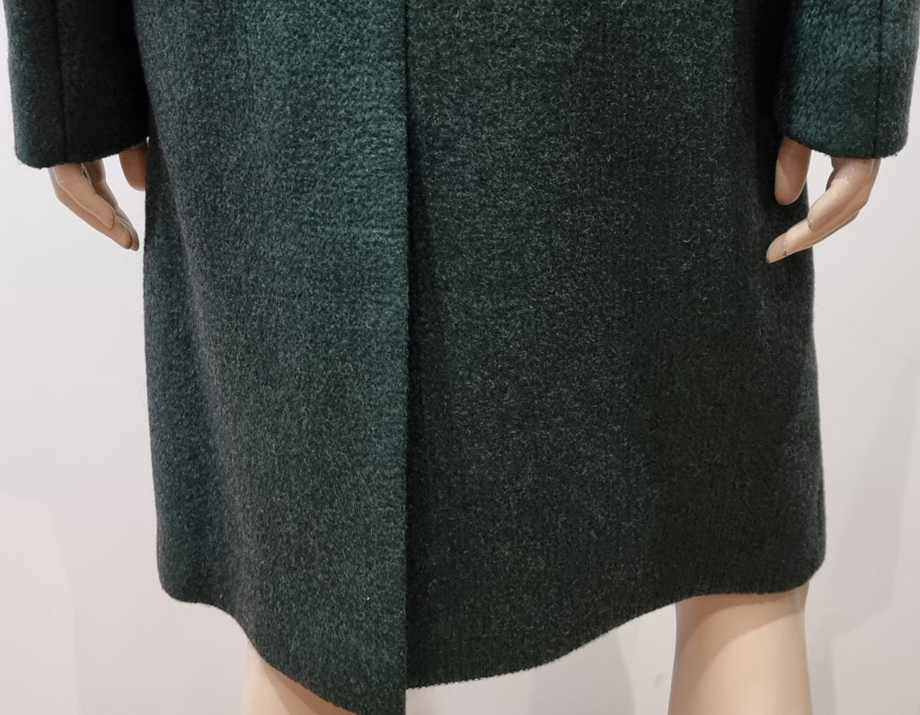 PRADA Emerald Green Black Textured Wool Silk Double Breasted Formal Coat 44 UK12