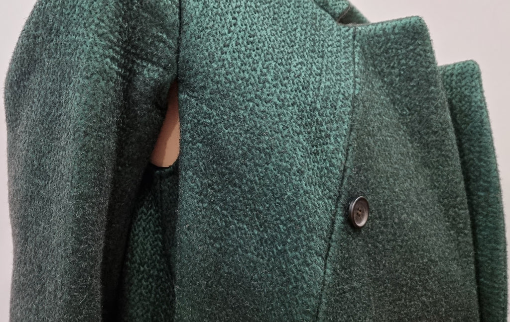 PRADA Emerald Green Black Textured Wool Silk Double Breasted Formal Coat 44 UK12