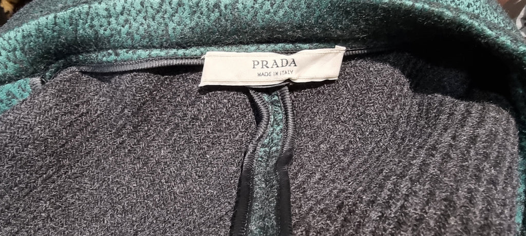 PRADA Emerald Green Black Textured Wool Silk Double Breasted Formal Coat 44 UK12