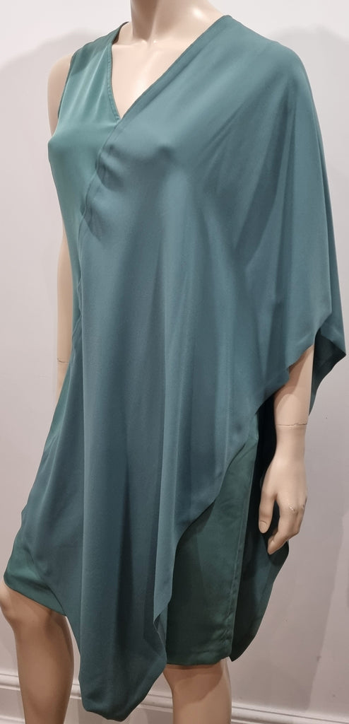 MAISON MARGIELA Turquoise Jade Green V Neck Asymmetrical Layered Dress 42 UK10