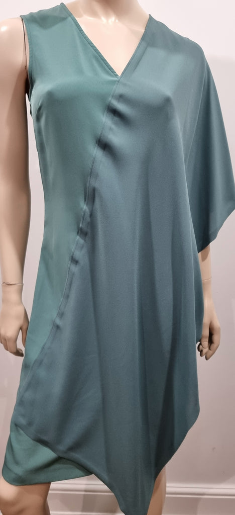MAISON MARGIELA Turquoise Jade Green V Neck Asymmetrical Layered Dress 42 UK10