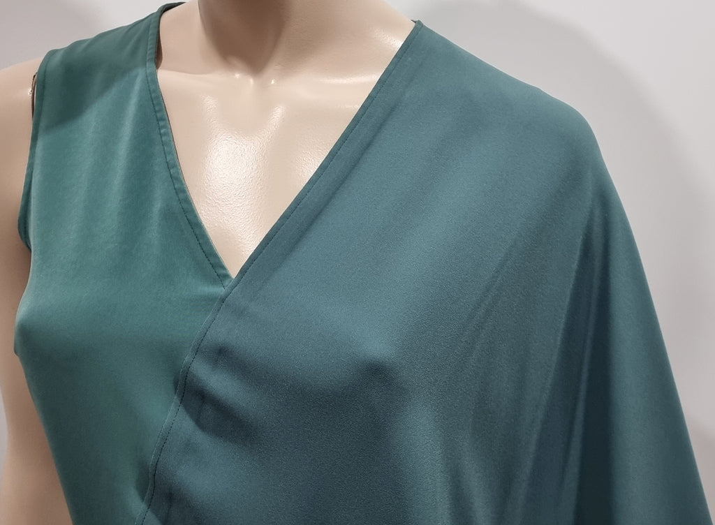 MAISON MARGIELA Turquoise Jade Green V Neck Asymmetrical Layered Dress 42 UK10