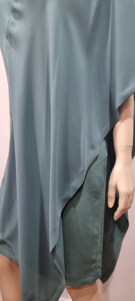 MAISON MARGIELA Turquoise Jade Green V Neck Asymmetrical Layered Dress 42 UK10