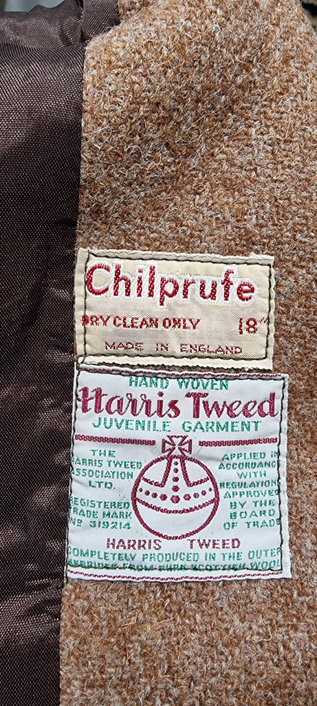 HARRODS CHILPRUFE Vintage Brown Hand Woven Harris Tweed Jacket Coat 18M