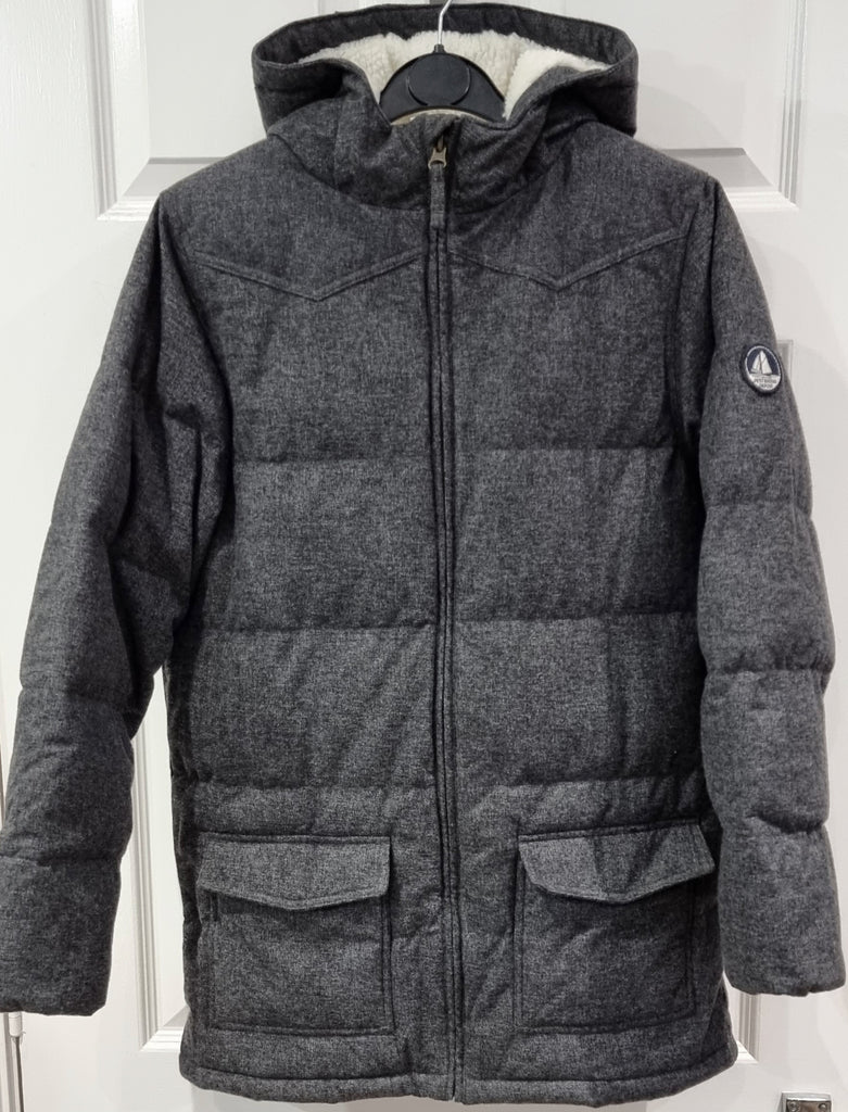 PETIT BATEAU Boys Charcoal Grey Zipper Hooded Padded Lined Jacket Coat 12Y