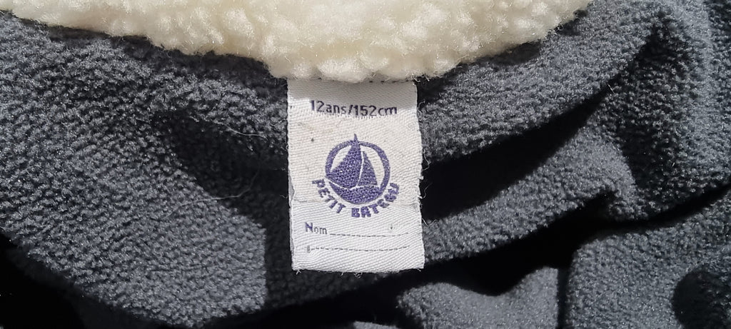 PETIT BATEAU Boys Charcoal Grey Zipper Hooded Padded Lined Jacket Coat 12Y