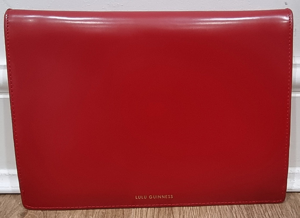 LULU GUINNESS Red Shined Leather CATHERINE Large Lips Envelope Clutch Bag