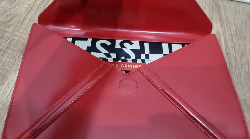 LULU GUINNESS Red Shined Leather CATHERINE Large Lips Envelope Clutch Bag