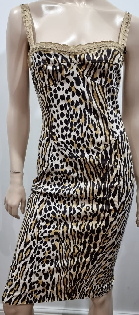 JOSEPH Cream Beige Black Leopard Print Sleeveless Fitted Bodycon Dress 40 UK12