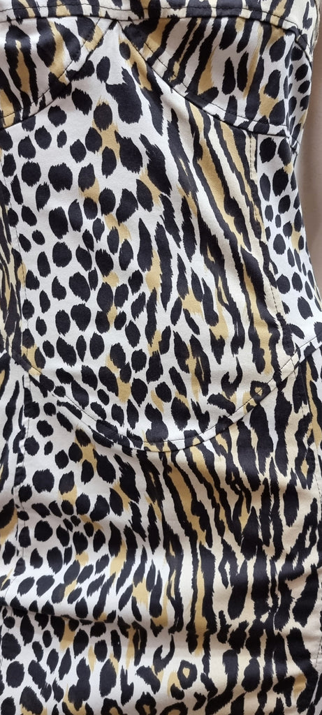 JOSEPH Cream Beige Black Leopard Print Sleeveless Fitted Bodycon Dress 40 UK12