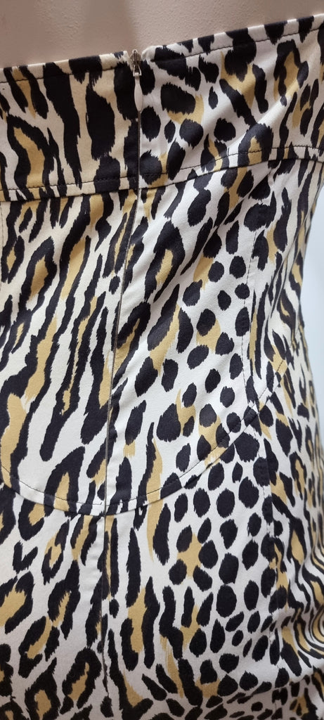 JOSEPH Cream Beige Black Leopard Print Sleeveless Fitted Bodycon Dress 40 UK12