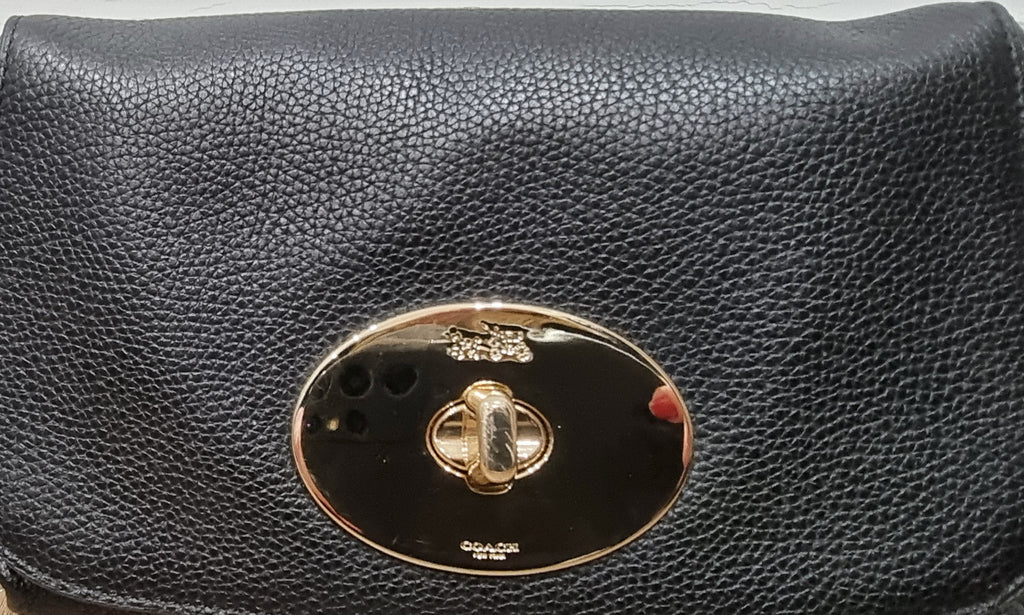 COACH Black Pebbled Leather Gold Tone Twist Fastened Cross Body Shoulder Bag