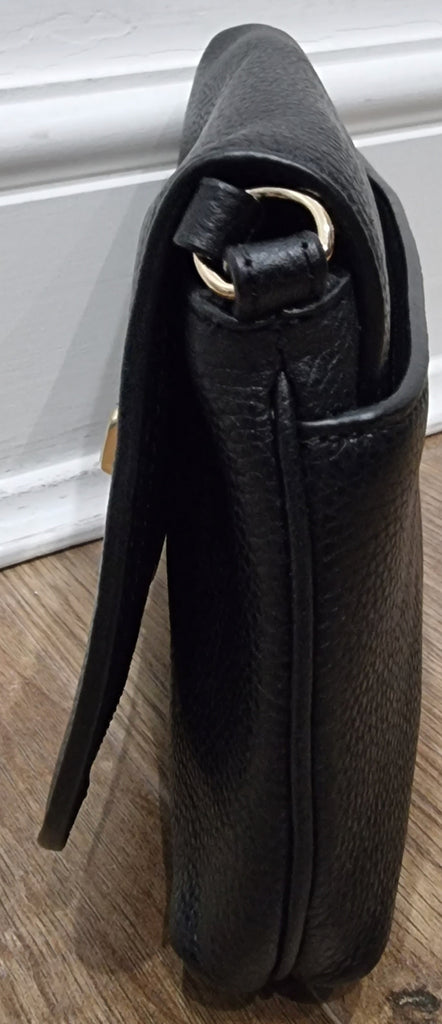 COACH Black Pebbled Leather Gold Tone Twist Fastened Cross Body Shoulder Bag