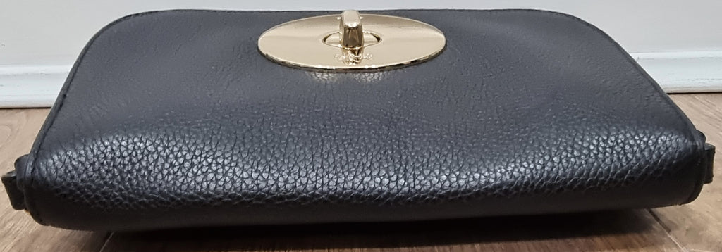 COACH Black Pebbled Leather Gold Tone Twist Fastened Cross Body Shoulder Bag