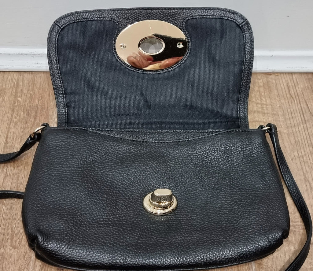 COACH Black Pebbled Leather Gold Tone Twist Fastened Cross Body Shoulder Bag