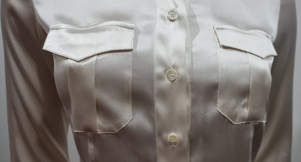 LAURA SCHUBERT Ivory Cream Silk Satin Blend Long Sleeve Blouse Shirt Top UK8