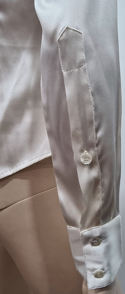 LAURA SCHUBERT Ivory Cream Silk Satin Blend Long Sleeve Blouse Shirt Top UK8