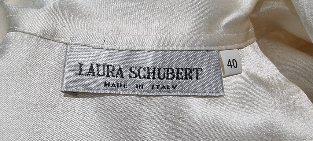 LAURA SCHUBERT Ivory Cream Silk Satin Blend Long Sleeve Blouse Shirt Top UK8