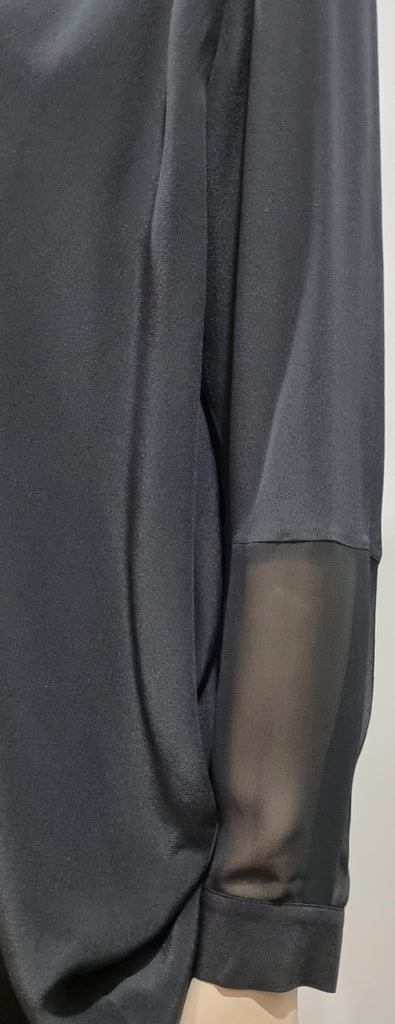 ALL SAINTS Black LOUI Silk Crepe De Chine Collared Draped Side Blouse Shirt UK4