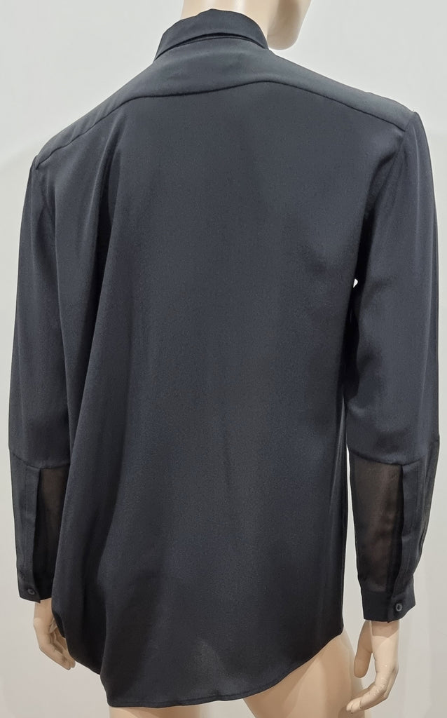 ALL SAINTS Black LOUI Silk Crepe De Chine Collared Draped Side Blouse Shirt UK4
