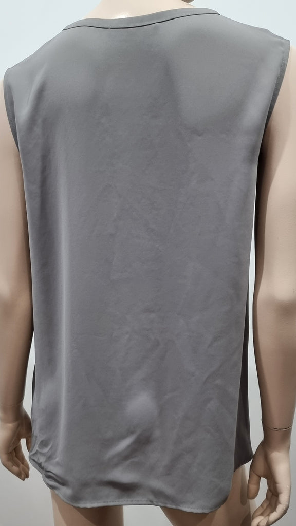 ALL SAINTS Steel Grey Round Neck Knot Front Sleeveless HENY Blouse Top UK4 32