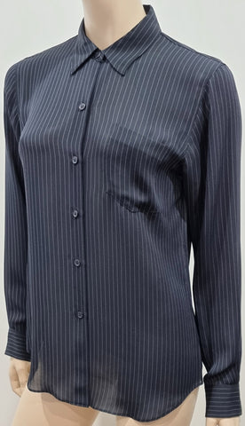 THEORY Black Grey Cream Silk Animal Print Collar Long Sleeve Shirt Dress 6 UK10