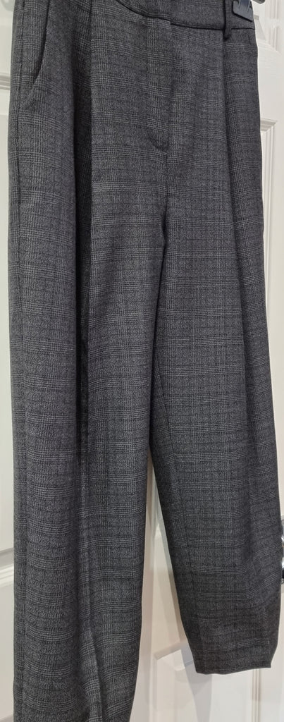TOPSHOP BOUTIQUE Grey Wool Grey Check Tapered Crop Trousers Pants UK8 BNWT